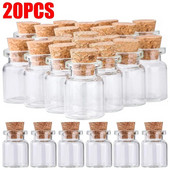 20/10 vnt Mini stikliniai buteliai su kamštiniu kamščiu, permatomas palinkėjimų butelis „pasidaryk pats“ Vestuvių gimtadienio puošmena