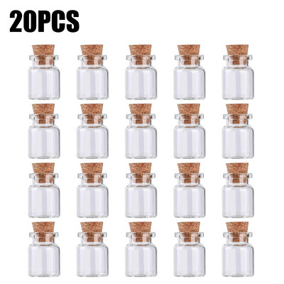 20/10 vnt Mini stikliniai buteliai su kamštiniu kamščiu, permatomas palinkėjimų butelis „pasidaryk pats“ Vestuvių gimtadienio puošmena