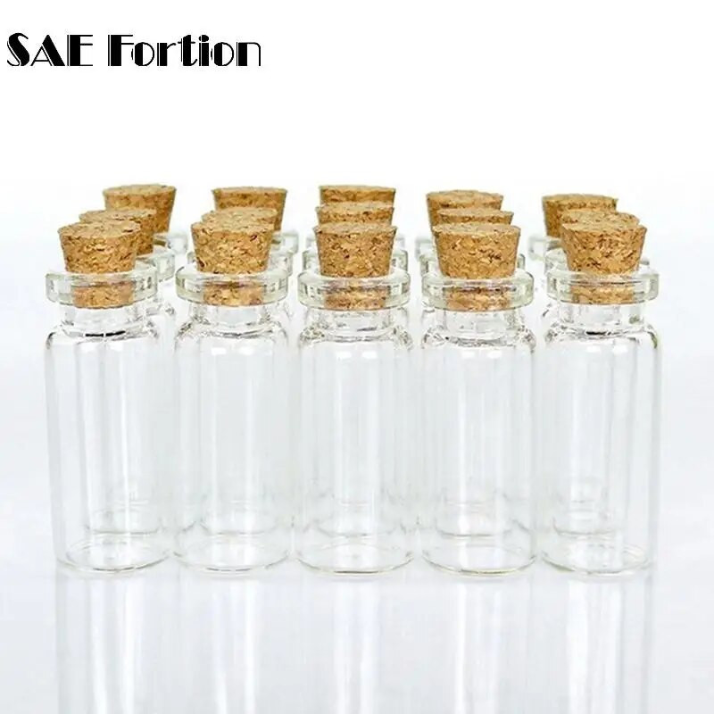 SAE Fortion 4vnt 20 * 50 mm 10 ML mini stikliniai buteliai tušti stiklainiai Priedai su „pasidaryk pats“ amatų dekoravimo pavyzdiniais kamščiais, kamštiena C2H5