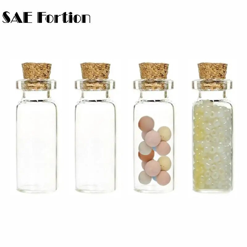 SAE Fortion 4vnt 20 * 50 mm 10 ML mini stikliniai buteliai tušti stiklainiai Priedai su „pasidaryk pats“ amatų dekoravimo pavyzdiniais kamščiais, kamštiena C2H5