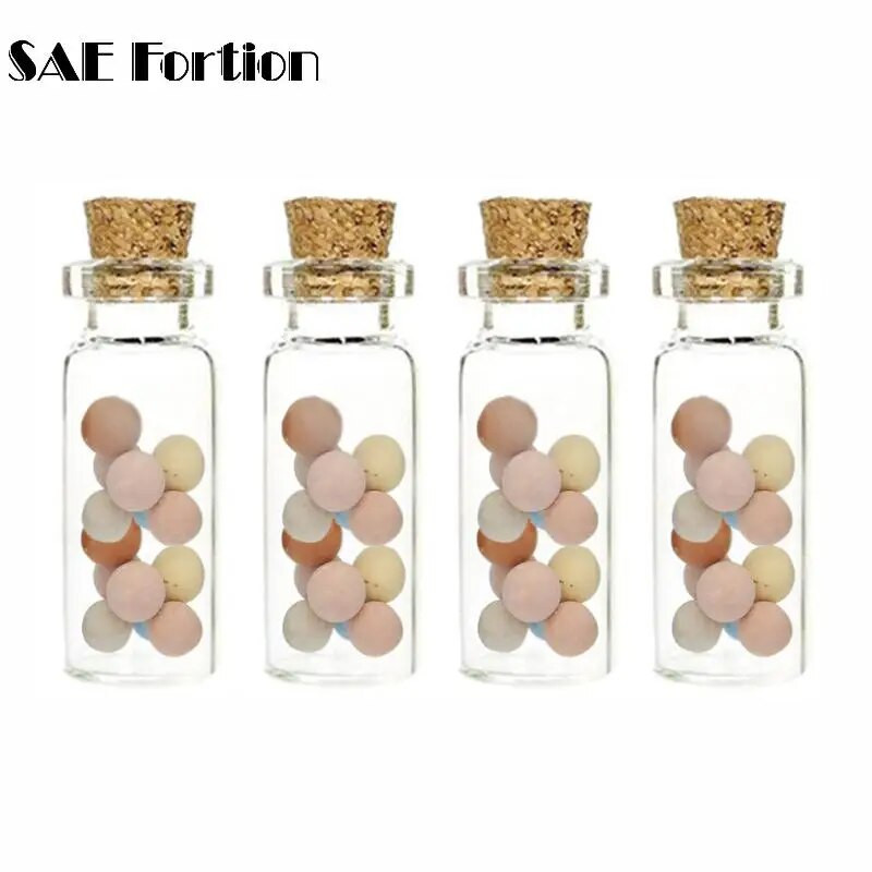 SAE Fortion 4vnt 20 * 50 mm 10 ML mini stikliniai buteliai tušti stiklainiai Priedai su „pasidaryk pats“ amatų dekoravimo pavyzdiniais kamščiais, kamštiena C2H5