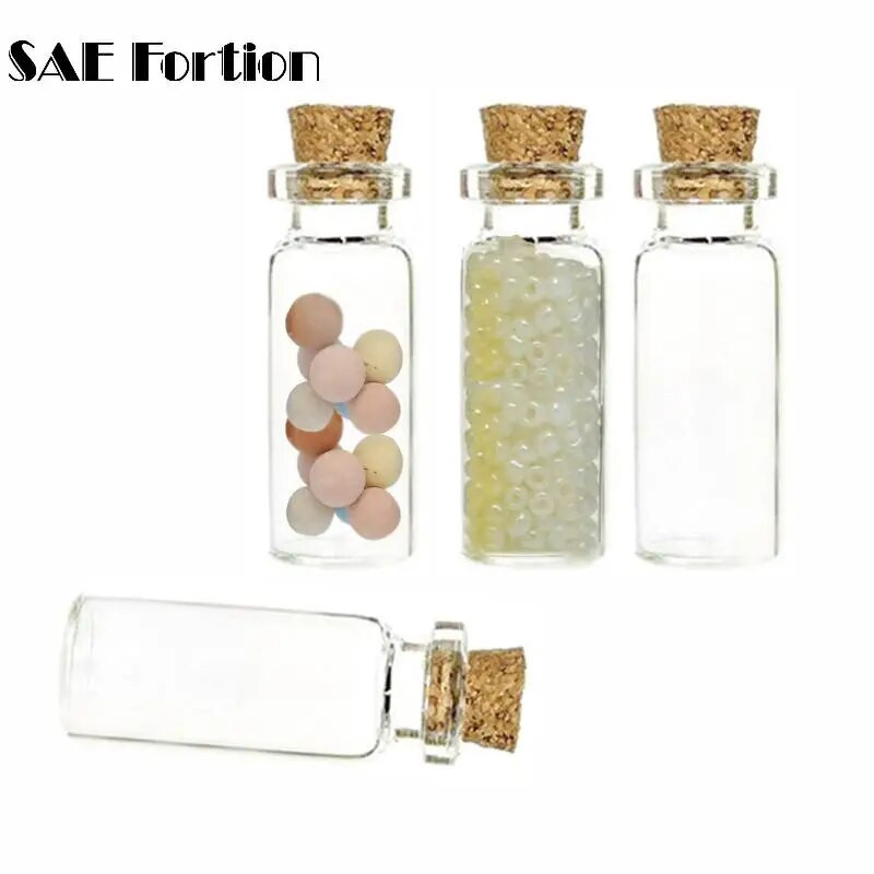 SAE Fortion 4vnt 20 * 50 mm 10 ML mini stikliniai buteliai tušti stiklainiai Priedai su „pasidaryk pats“ amatų dekoravimo pavyzdiniais kamščiais, kamštiena C2H5