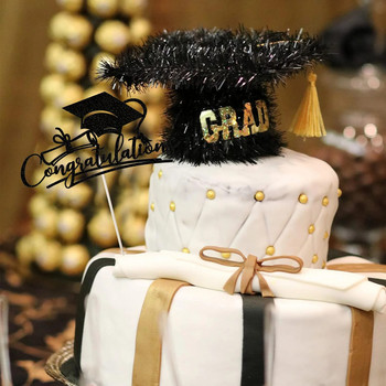 Бакалавърска шапка Congrasts Grad Acrylic Cake Toppers Congratulation Class of 2024 Graduate Birthday Cake Decoration Multi-Styles