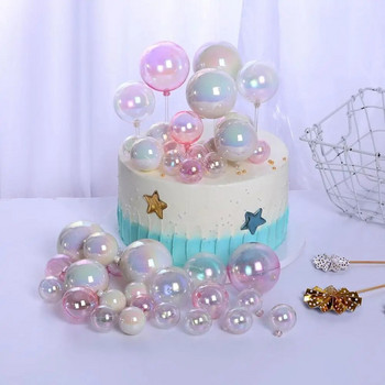 6 бр. Цветни прозрачни топки Топчета за торти Топчета Вложка за торта Cupcake Topper за сватба, рожден ден Декорации