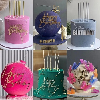 INS New Happy Birthday Cake Toppers for Baby Kids Ενήλικες Διακόσμηση τούρτας γενεθλίων Χρυσό ασήμι Ακρυλικό DIY Εργαλεία ψησίματος για τούρτες
