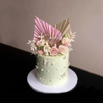 2 бр. Palm Spear Cake Topper Честит рожден ден Златни палмови листа Декорация на торта Сватба за рожден ден Печене Десерт Сувенири за парти