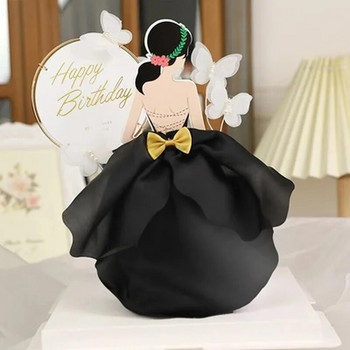 Нова сватбена дамска рокля Cupcake Topper Задна копринена марля Пола Cake Topper Момиче Декорации за торта за рожден ден Консумативи за сватбено парти