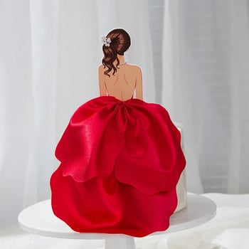 Нова сватбена дамска рокля Cupcake Topper Задна копринена марля Пола Cake Topper Момиче Декорации за торта за рожден ден Консумативи за сватбено парти