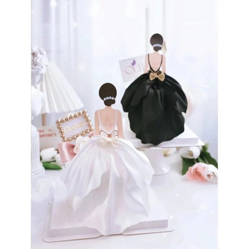 Нова сватбена дамска рокля Cupcake Topper Задна копринена марля Пола Cake Topper Момиче Декорации за торта за рожден ден Консумативи за сватбено парти