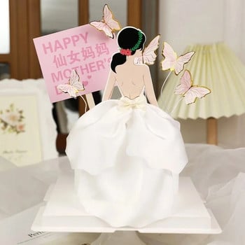 Νέο Wedding Lady Dress Cupcake Topper Back Μεταξωτή γάζα Φούστα Cake Topper Κορίτσι Διακοσμήσεις τούρτας γενεθλίων Προμήθειες γάμου