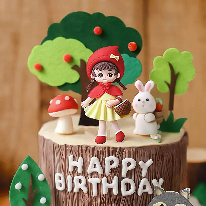 Küpsetuskoogikaunistus Tüdruk Hundi Seenemaja Viljapuu Jänku Palju õnne sünnipäevaks Tort Topper Nukk Kaardi Aksessuaarid