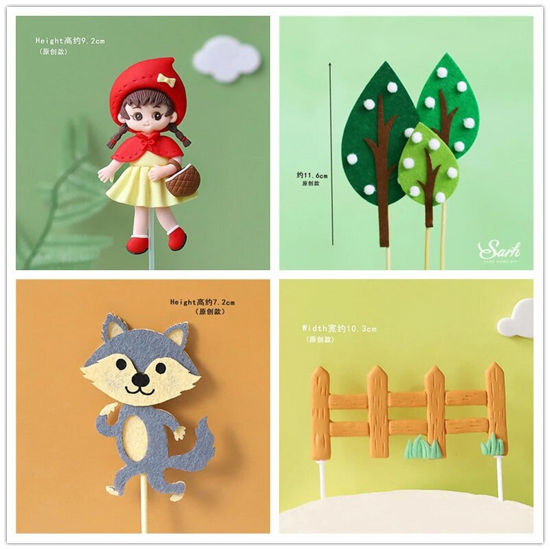 Küpsetuskoogikaunistus Tüdruk Hundi Seenemaja Viljapuu Jänku Palju õnne sünnipäevaks Tort Topper Nukk Kaardi Aksessuaarid