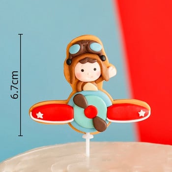 Cartoon Cloud Airplane Cake Topper Fighter Windmill Boy Pilot Happy Birthday Party for Kid Party Στολισμός τούρτας Γλυκά δώρα