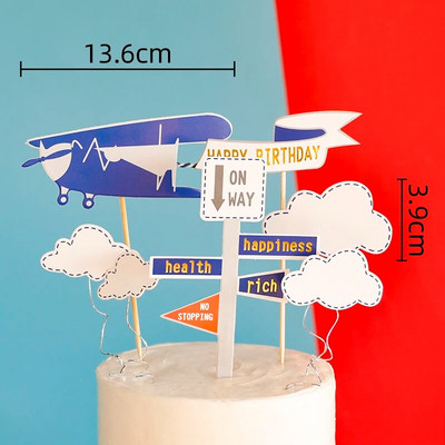 Desen animat nor Avion Cake Topper Luptător Moara de vânt Băiat Pilot Petrecere La mulți ani pentru petrecere pentru copii Decorare tort Cadouri dulci