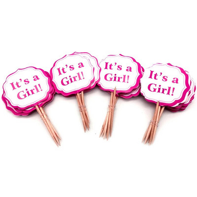 24 tk/partii Baby Shower Sünnipäevapeo kaunistamine Lastele soosib beebiriideid Vankripudel Poiss Tüdruk Pulkadega koogikatted