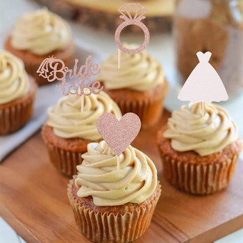 12/24 бр Bride to Be Diamond Ring Cupcake Toppers Сватбени булчински душ декорации за торта от розово злато Моминско парти