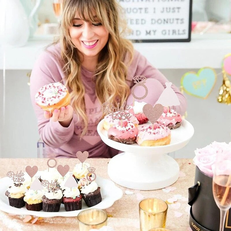 12/24 tk Bride to Be Bride to Be Teemantsõrmus tassikoogitopsid Pulmapruudikuudise koogikaunistused Roosa kullast tüdrukutepeo tarvikud