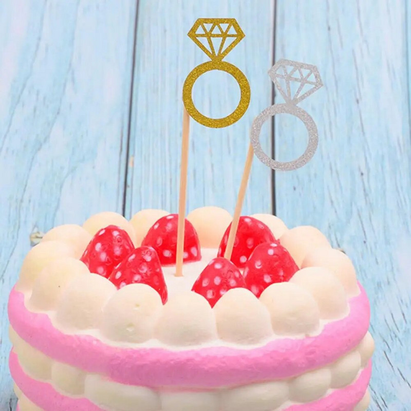 Rechizite pentru petrecere de logodnă de nuntă Alegeri de tort pentru petrecere Inele sclipitoare Cupcake Toppers pentru dușul de nuntă Aniversarea de nuntă