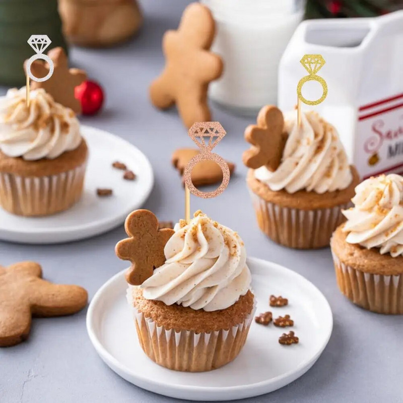 Rechizite pentru petrecere de logodnă de nuntă Alegeri de tort pentru petrecere Inele sclipitoare Cupcake Toppers pentru dușul de nuntă Aniversarea de nuntă