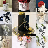 Acrilic Minimalist Art Lady Face Cake Topper Nunta Sexy Femeie Fata La Multi Ani Tort Topper Party Supplies Decoratiuni pentru Tort