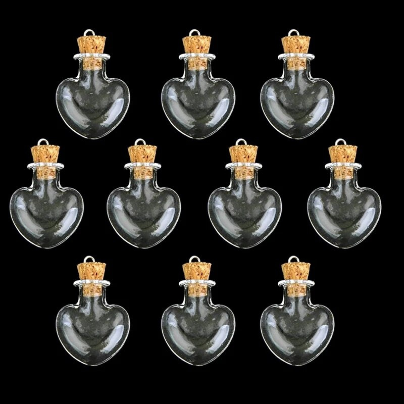 HLZS-10tk klaaskorgist pudel klaasid ampullid villased pudeli ripatsid südamevorm