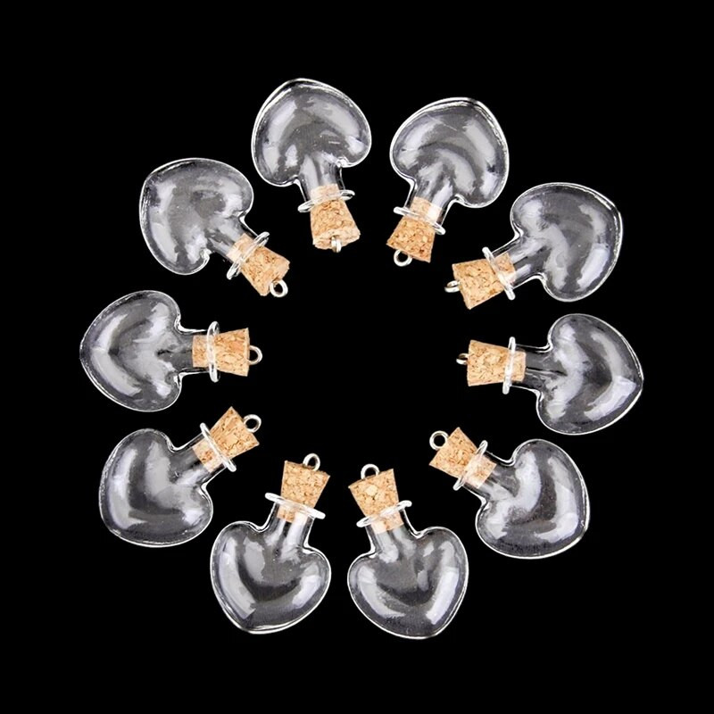 HLZS-10tk klaaskorgist pudel klaasid ampullid villased pudeli ripatsid südamevorm