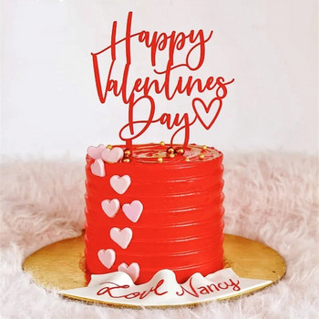 2024 Нов топер за торта Честит Свети Валентин Акрилен златен червен любовен топер за сватбени кексчета за дама Декорации за торта за сватбено тържество