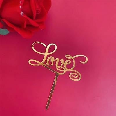 Naujas, 2024 m. laimingos Valentino dienos torto dangtelis Akrilo aukso raudonas Love Wedding Cupcake dangtelis, skirtas ponios vestuvių vakarėlio tortų dekoravimui