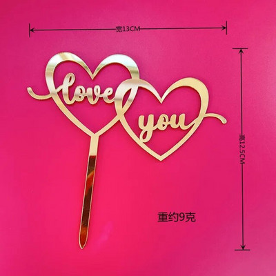 Naujas, 2024 m. laimingos Valentino dienos torto dangtelis Akrilo aukso raudonas Love Wedding Cupcake dangtelis, skirtas ponios vestuvių vakarėlio tortų dekoravimui