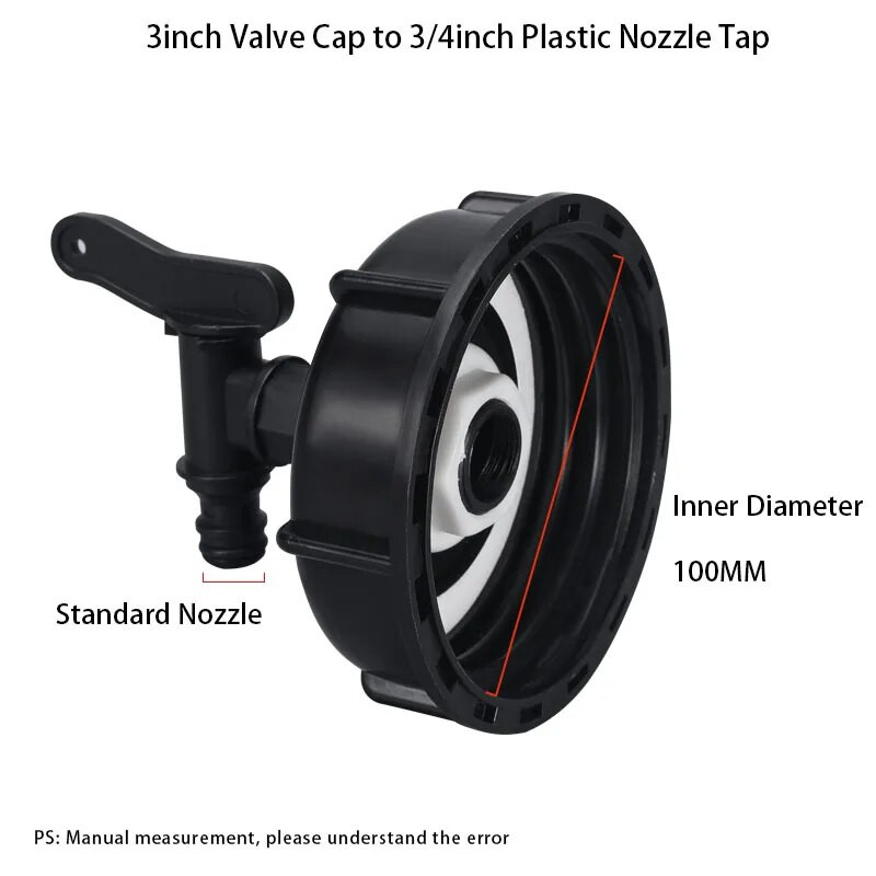 S60x6 keermega plastikust IBC paagi kraan kuni 1/2" kodupistiku silindriliigendi väljalaskesegisti lüliti IBC liitmiku aiavooliku ühendus