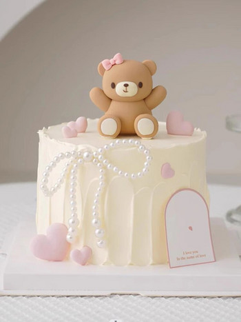 Мече торта Toppers розово синьо статуя на мечка кукла момче момиче Happy One 1st Birthday торта декорация Baby Shower тема мечка парти декорации