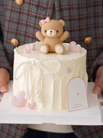 Мече торта Toppers розово синьо статуя на мечка кукла момче момиче Happy One 1st Birthday торта декорация Baby Shower тема мечка парти декорации