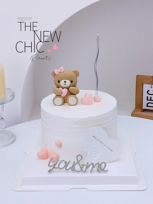 Karu koogikatted roosad sinised karukuju nukk poisstüdruk, õnnelik 1. sünnipäeva tordikaunistus Baby Shower Karuteemalised peokaunistused