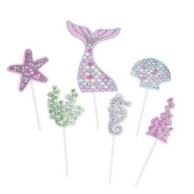 6db Mermaid Starfish tortafesték dekor Mermaid Cupcake topper boldog születésnapot babazuhany esküvői torta party kellékek