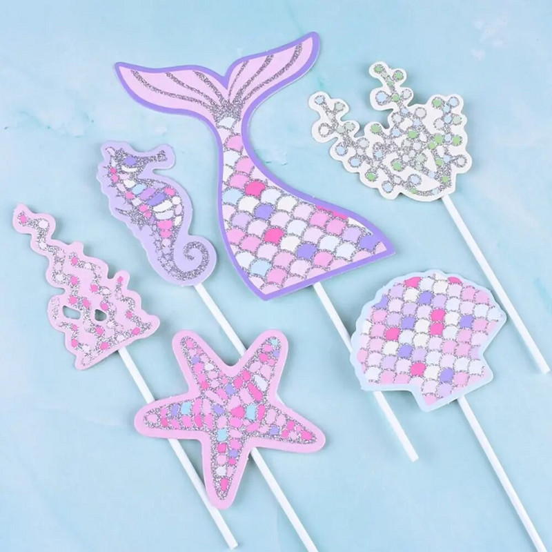 6db Mermaid Starfish tortafesték dekor Mermaid Cupcake topper boldog születésnapot babazuhany esküvői torta party kellékek