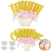 10db 1 és 6db One Cupcake Topper Kislány Fiú 1. Születésnapi Party dekoráció Első Születésnapi Tortafeltöltő