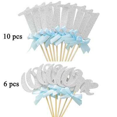 10db 1 és 6db One Cupcake Topper Kislány Fiú 1. Születésnapi Party dekoráció Első Születésnapi Tortafeltöltő