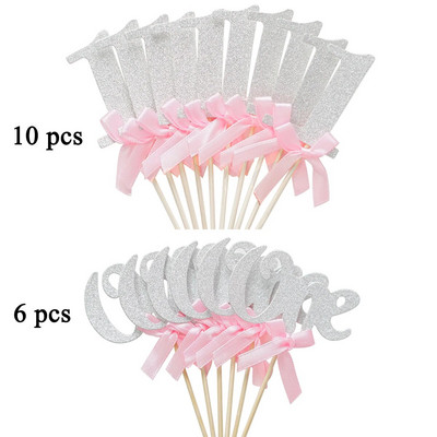 10db 1 és 6db One Cupcake Topper Kislány Fiú 1. Születésnapi Party dekoráció Első Születésnapi Tortafeltöltő