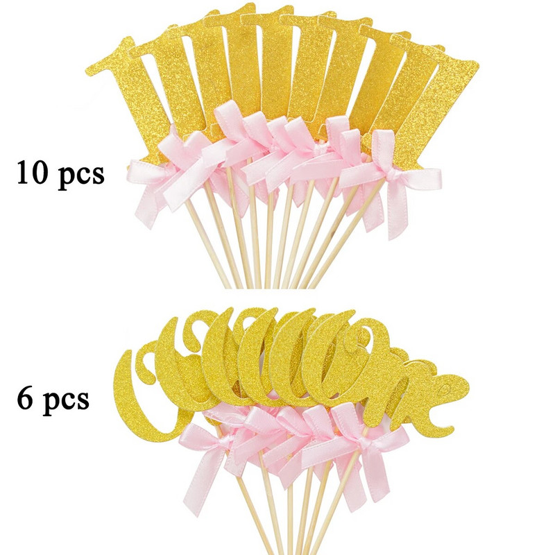 10db 1 és 6db One Cupcake Topper Kislány Fiú 1. Születésnapi Party dekoráció Első Születésnapi Tortafeltöltő