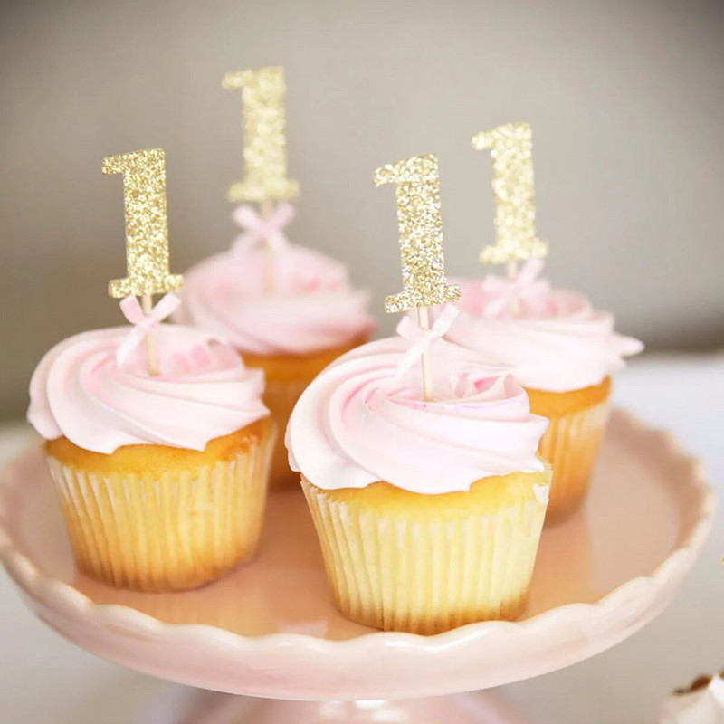 10db 1 és 6db One Cupcake Topper Kislány Fiú 1. Születésnapi Party dekoráció Első Születésnapi Tortafeltöltő