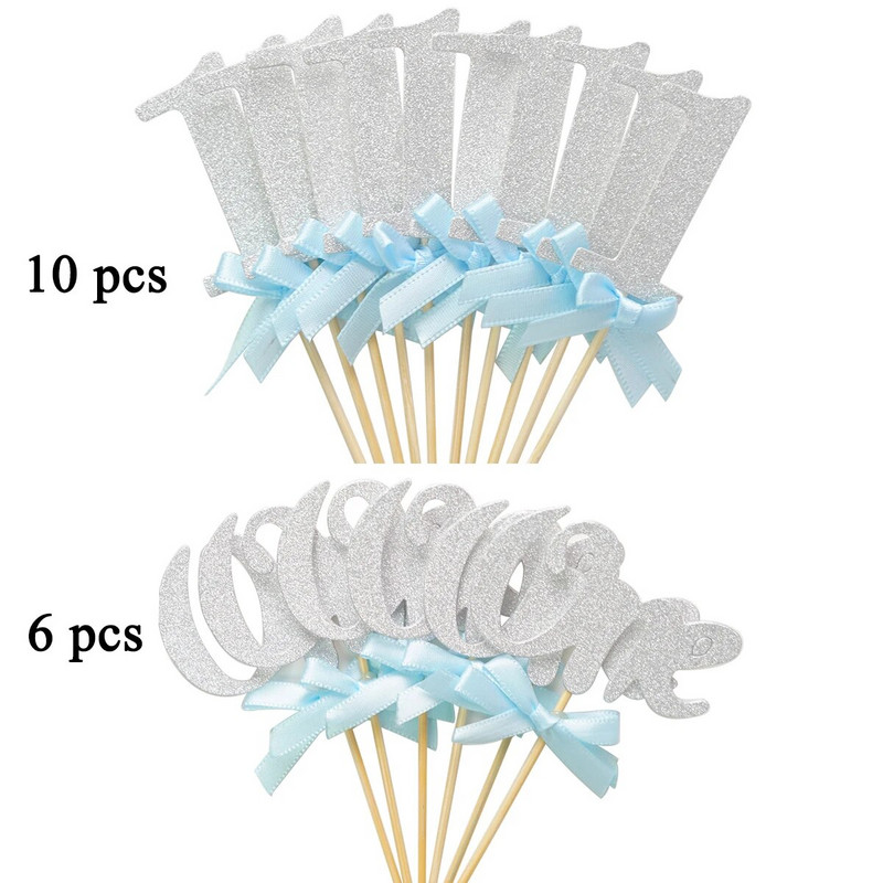 10db 1 és 6db One Cupcake Topper Kislány Fiú 1. Születésnapi Party dekoráció Első Születésnapi Tortafeltöltő