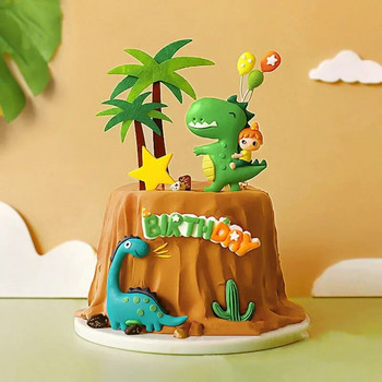 Сладък динозавър за рожден ден Caketopper Happy One 123st Birthday Dinosaur Party Cake Decor Happy Dino Birthday Caketopper Kids Favor