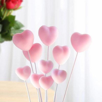 10 vnt. Raudonos rožinės širdelės keksiukų užpiltukai Meilė Valentino tortas Rinkiniai Valentino dienos tema Vestuvių sužadėtuvių vakarėlis Torto dekoracijos