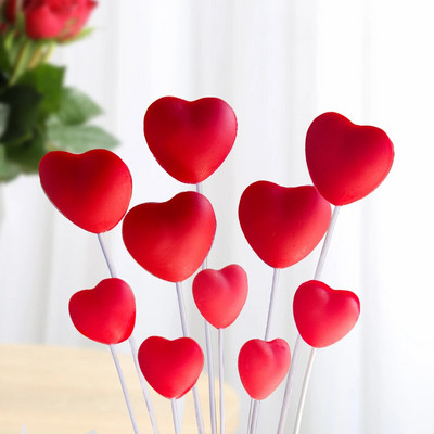 10 vnt. Raudonos rožinės širdelės keksiukų užpiltukai Meilė Valentino tortas Rinkiniai Valentino dienos tema Vestuvių sužadėtuvių vakarėlis Torto dekoracijos