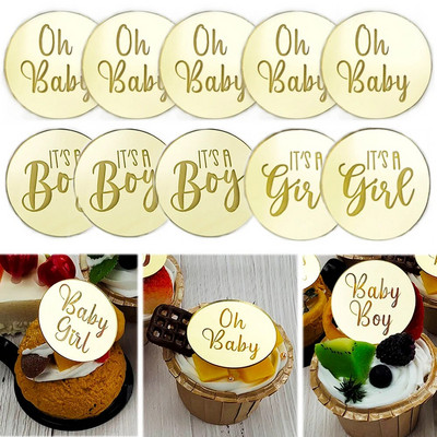 5/10 бр. Oh Baby Cake Toppers Its A Boy Girl Cupcake Toppers Златна акрилна украса за торта за Baby Shower Gender Reveal Party