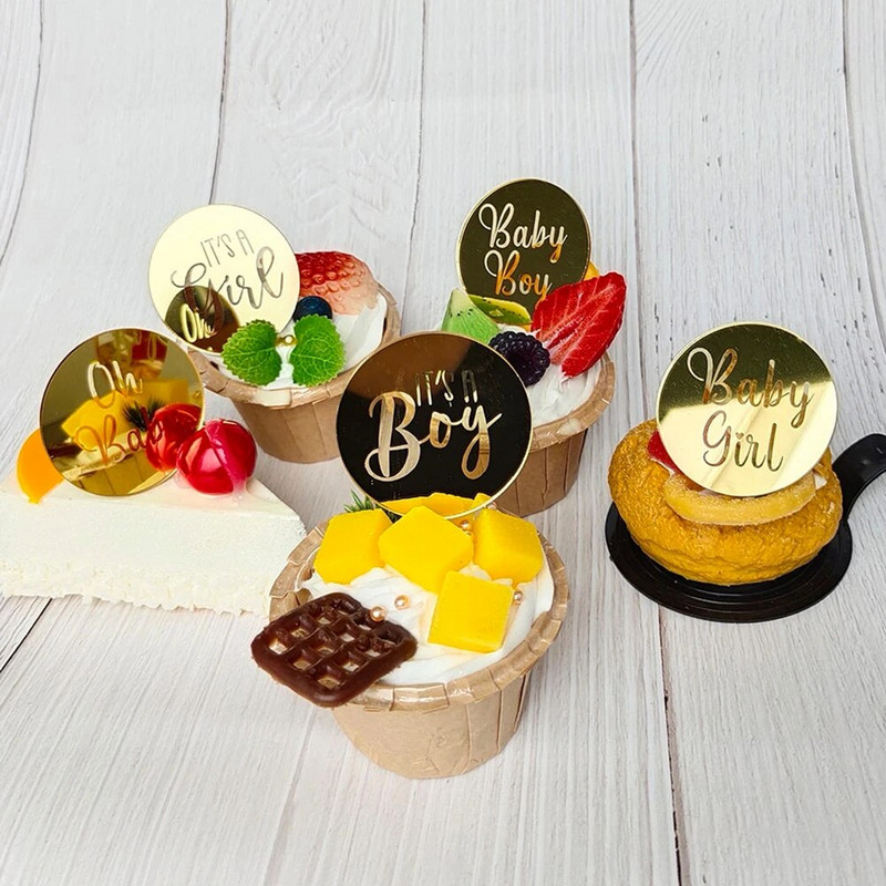 5/10 tk Oh Baby Cake Toppers See on poiss-tüdruku koogipealsed kullast akrüülist koogikaunistus beebiõhtuks Soo paljastav pidu