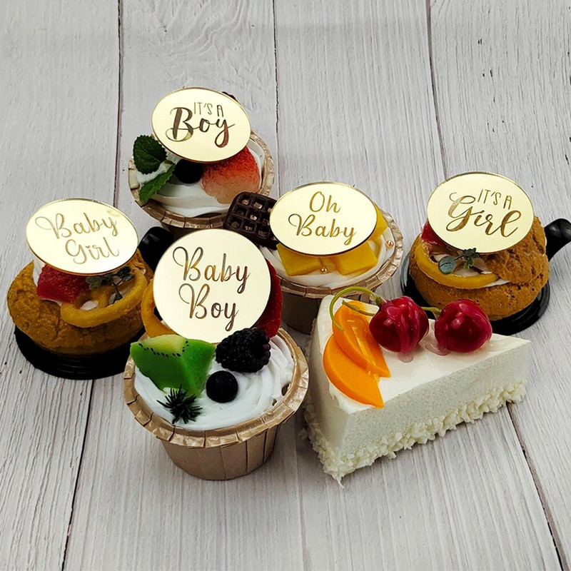 5/10 tk Oh Baby Cake Toppers See on poiss-tüdruku koogipealsed kullast akrüülist koogikaunistus beebiõhtuks Soo paljastav pidu