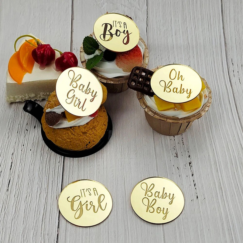 5/10 tk Oh Baby Cake Toppers See on poiss-tüdruku koogipealsed kullast akrüülist koogikaunistus beebiõhtuks Soo paljastav pidu