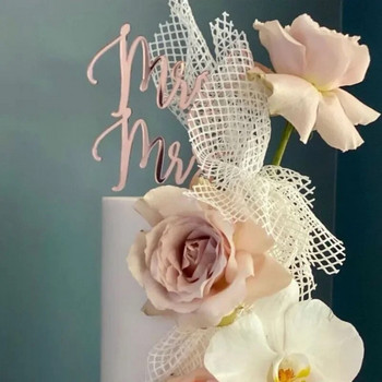 Нов златен топер за сватбена торта Mr&Mrs Розово злато Булката и младоженеца Акрилен топер за торта за сватбено годежно парти Декорации на торта