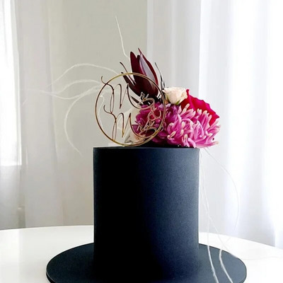 Uus kuldne härra ja proua pulmakoogi kattekiht Roosa kullast pruudi ja peigmehe akrüülist pulmapeo tordikaunistusteks